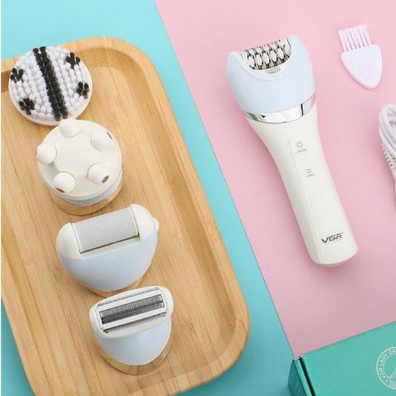 Епілятор жіночий з триммером VGR V-703 5в1 для видалення волосся на тілі акумуляторна пемза масажна насадка | Зображення 8