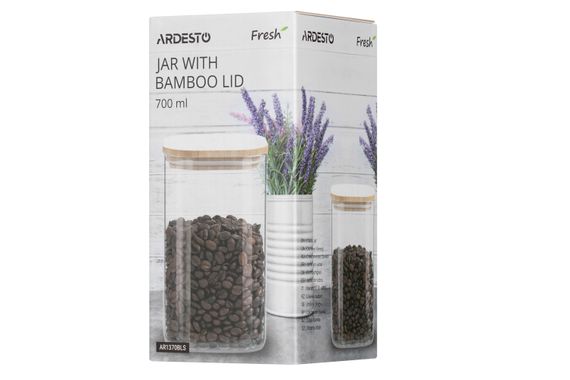 Банка для хранения Ardesto Fresh, квадратная, 700 мл, стекло, бамбук (AR1370BLS) | Зображення 1