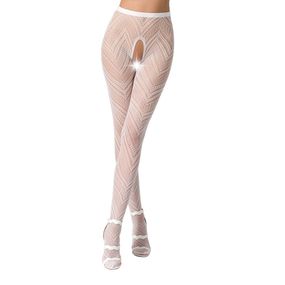 Еротичні колготки-бодістокінг Passion S010 white, з доступом, геометричний малюнок, S/M/L