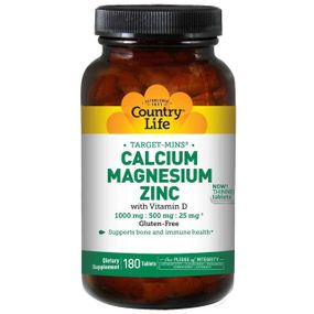 Кальцій магній цинк, Calcium Magnesium Zinc, Country Life, 180 таблеток
