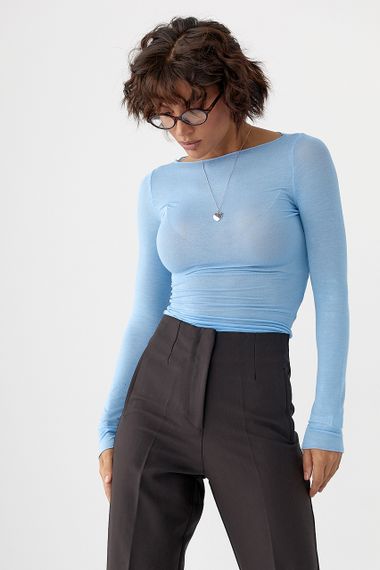 Приталений лонг у сітку - блакитний цвет, S (є розміри) | Зображення 4