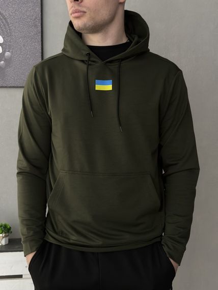 Комплект 3 в 1 Демісезонний спортивний костюм Прапор худі хакі + чорні штани (двонитка) + Футболка біла Прапор України | Зображення 4