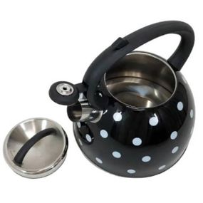 Чайник из нержавеющей стали со свистком 2,5л UNIQUE UN-5301 Черный в горошек
