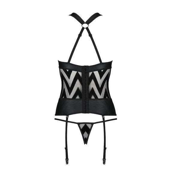 Сітчастий комплект із візерунком, корсет, підв'язки, трусики Passion HIMA CORSET XXL/XXXL black | Зображення 5