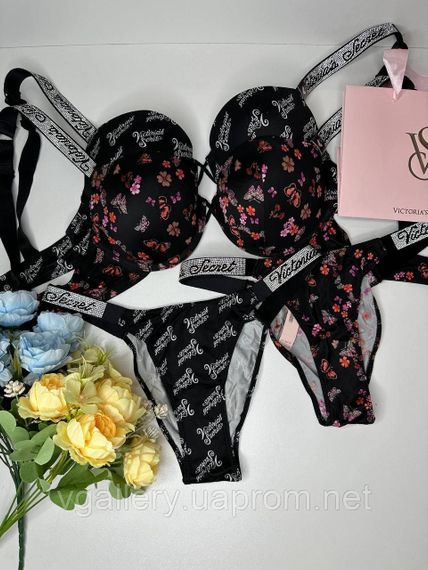 Комплект жіночої спідньої білизни зі стразами Victoria's Secret з принтом VS | Зображення 3