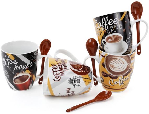 Кружка порцелянова "Coffee in the town" 350мл з керамічною ложкою | Зображення 1