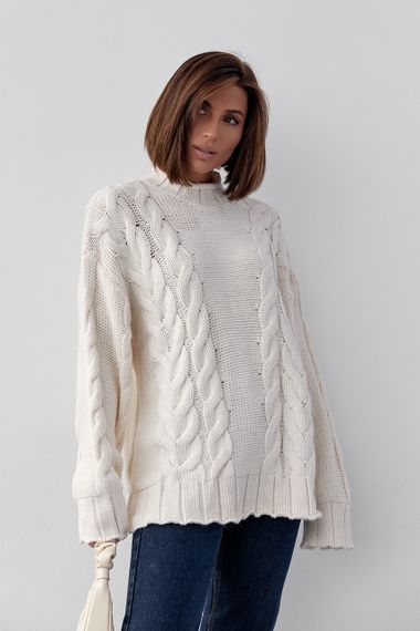 Вязаный свитер с косами oversize - кремовый цвет, M (есть размеры) | Зображення 9