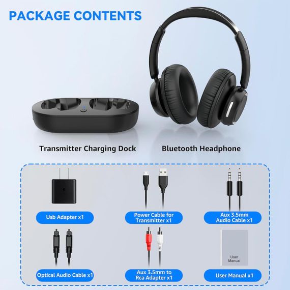 Наушники беспроводные накладные для телевизора с базой-трансмиттером, Bluetooth, гарнитура для просмотра ТВ | Зображення 6