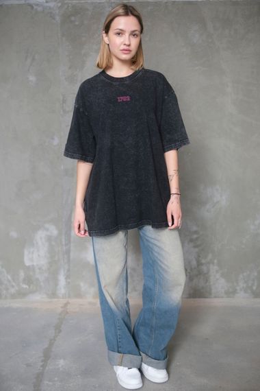 Виварена Оверсайз Футболка Without Washed З Принтом Pink 1702 Black | Зображення 4