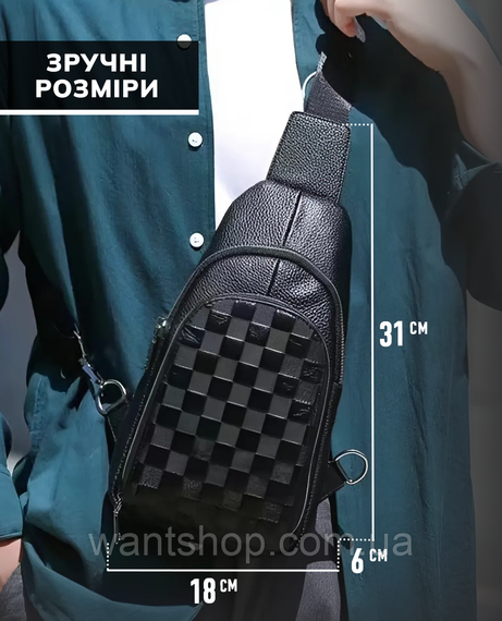 Мужской кожаный слинг-рюкзак на одно плечо TidinBag TM-35900 черный | Зображення 2