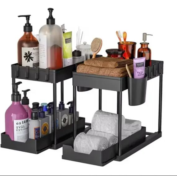 Органайзер дворівневий з висувним ящиком для зберігання та гачками | Зображення 2