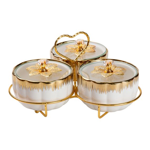 Менажниця порцелянова на металевій підставці на 3 секції HP-1208 | Зображення 1