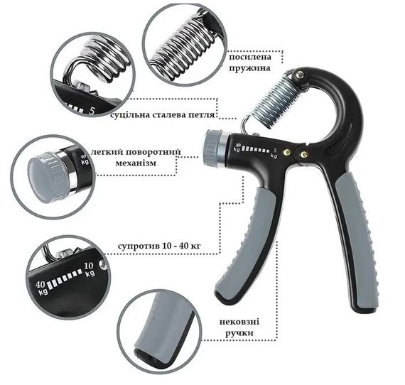 Еспандер кистьовий PowerPlay PP-4323 з регульованим навантаженням 10-40 кг Strength Grip Чорно-жовтий (PP_4323_Bl/Yellow) | Зображення 1
