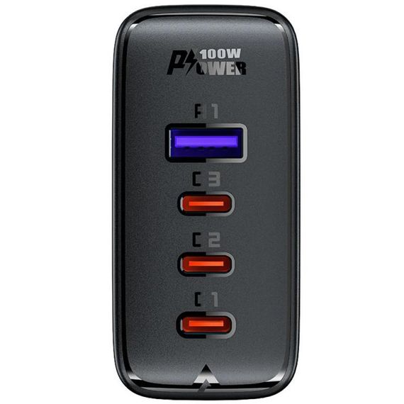 СЗУ Acefast A37 PD100W+QC3.0  GaN (1USB-A/3C) + кабель Type-C to Type-C 2m Black | Зображення 2