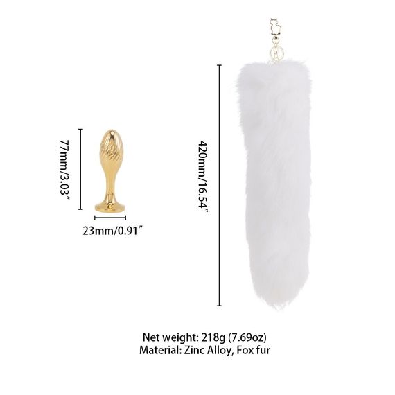 Металева анальна пробка Лисячий хвіст LOCKINK SEVANDA White Fox-Tail Anal Pear-shape Plug | Зображення 6