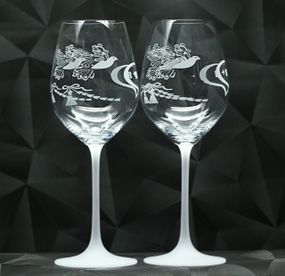 Подарункові келихи для вина 480 мл з гравіюванням написи ТИ+Я голуби коханій дівчині дружині матова