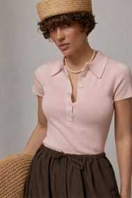 Однотонна в'язана футболка-поло - пудра цвет, ONE SIZE (є розміри)
