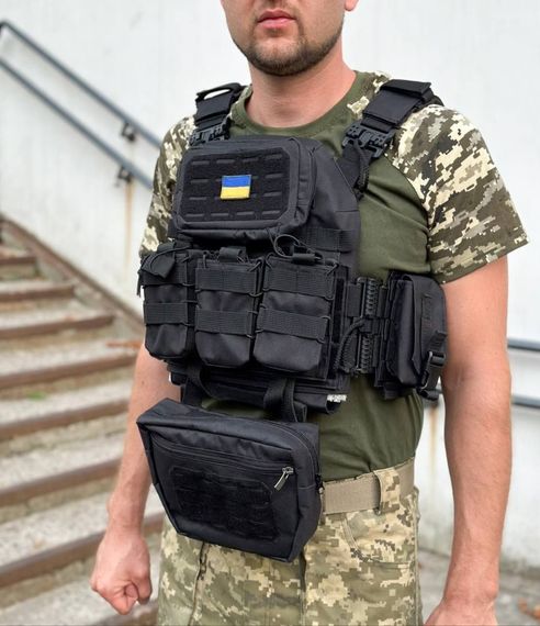 Плитоноска швидкого скидання+ напашник та 6 підсумків чорний | Зображення 1