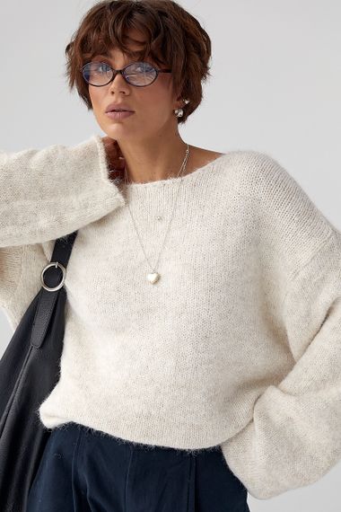 В'язаний мохеровий джемпер із широкими рукавами - бежевий цвет, ONE SIZE (є розміри) | Зображення 4