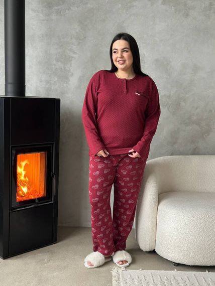 Тепла жіноча бордова піжама PLUS SIZE з мікрофлісу | Зображення 2