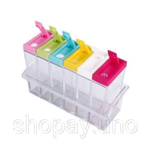 Набор емкостей для специй Seasoning Six Piece Set, 6 баночек ∙ Кухонный набор - спецовница на подставке ∙ Экопластик | Зображення 2