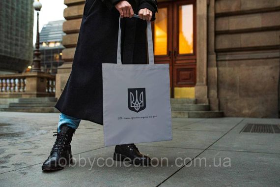 Сумка шопер із принтом "ЗСУ мужність" Сіра | Зображення 2