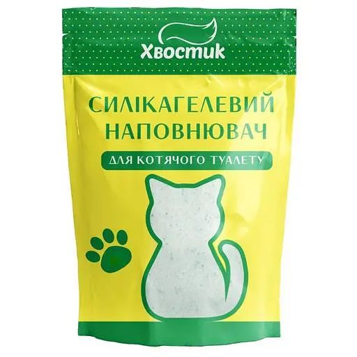 Силікагелевий наповнювач для котячого туалету Хвостик дрібний із зеленими гранулами 10літрів