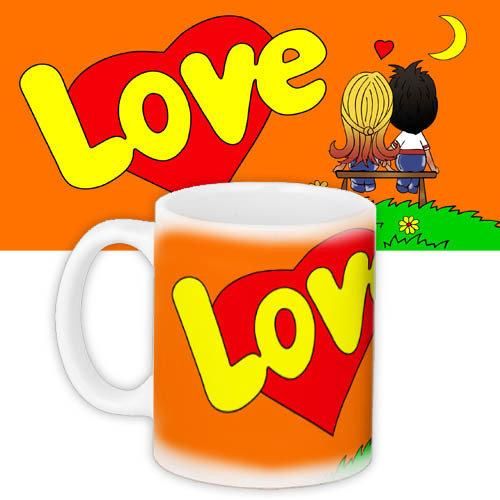 Чашка з принтом Love is... оранжевая 330 мл (KR_L127)