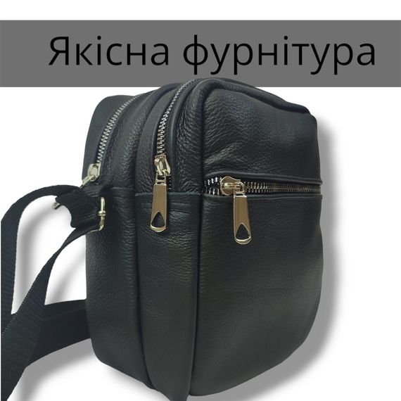 Якісна чоловіча сумка - месенджер з натуральної шкіри на 4 кишені зі MK-832 срібною блискавкою | Зображення 7