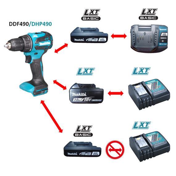 Акумуляторний дриль-шурупокрут Makita LXT Basic DDF490WV. 1 акб BLB182.  з/у DCB18WA. кейс | Зображення 3