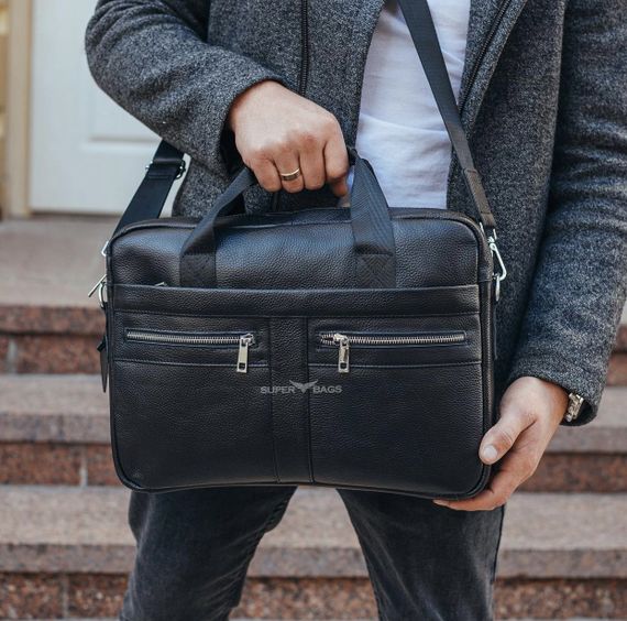 Портфель чоловічий шкіряний для документів та ноутбука 15,6" чорний | Зображення 1