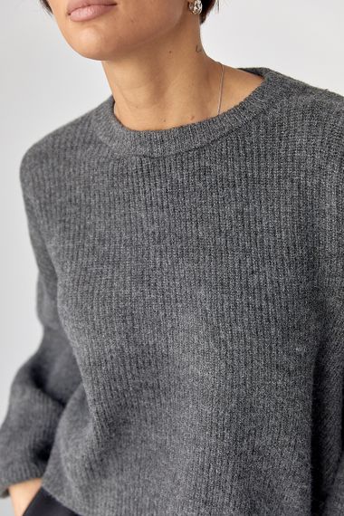 В'язана жіноча укорочена кофта - темно-сірий цвет, ONE SIZE (є розміри) | Зображення 3