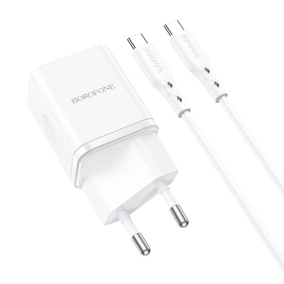 МЗП Borofone BN7 PD20W+QC3.0 (1USB-A/1C) + кабель Type-C to Type-C White | Зображення 3