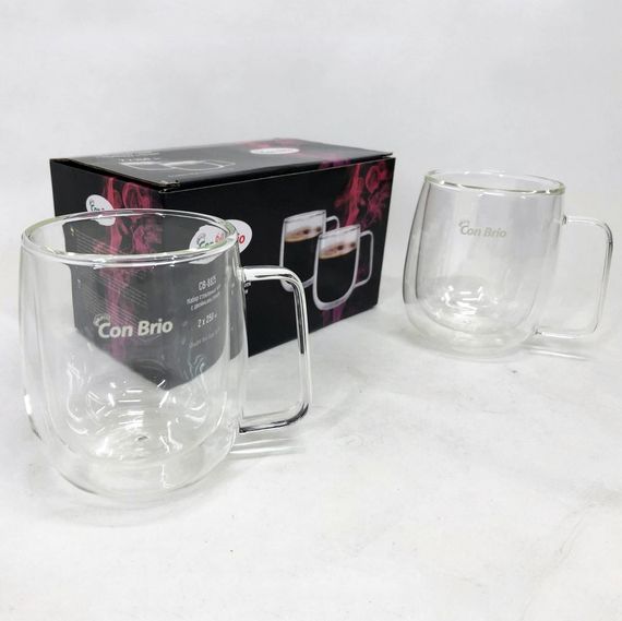 Стаканы и кружки с двойным дном Con Brio CB-8825-2 250мл 2шт, Прозрачные кружки с двойным дном VR-93 | Зображення 5