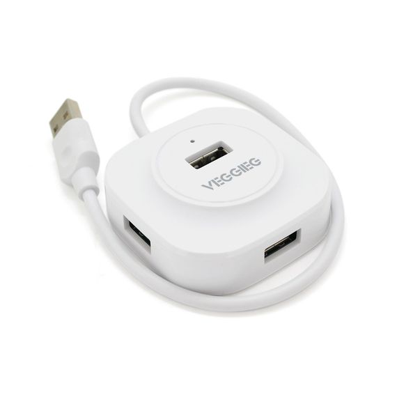 Хаб VEGGIEG V-U2407 USB 2.0 4 порта, 480Mbts, питание от USB, White, 0.3m, Box