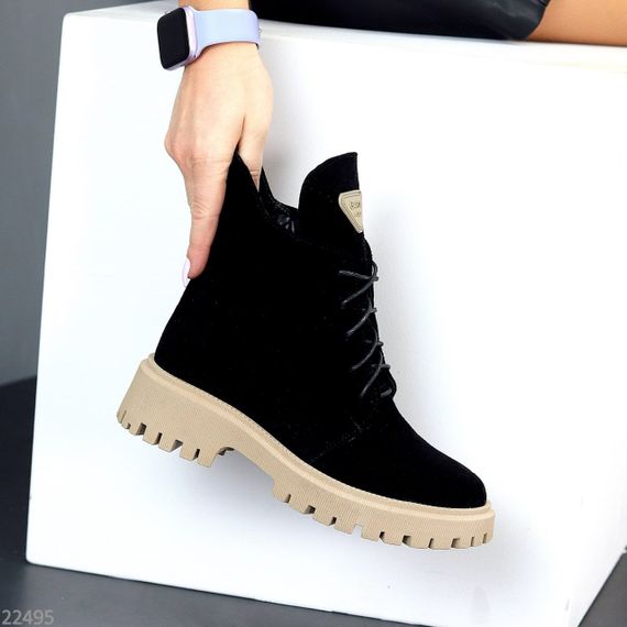 Круті чорні черевики повсякденні натуральна замша на бежевій підошві | Зображення 2