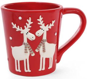 Кружка керамічна "Олені в шарфиках на червоному" 325мл