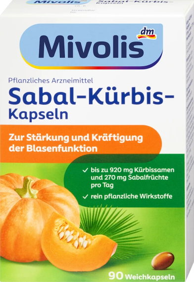 Вітаміни Міволіс Гарбузові капсули і плодів Сабаль (пальметто), 90 шт Mivolis Sabal-Kürbis-Kapseln, 90 St