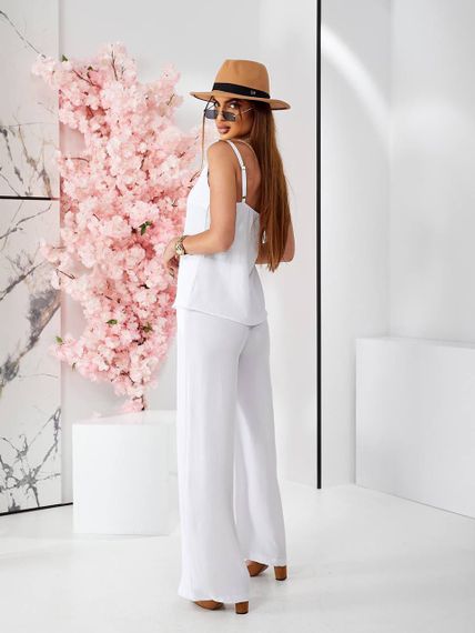 Женский летний костюм майка и брюки креп-жатка, UH379 размер 48, цвет белый | Зображення 3