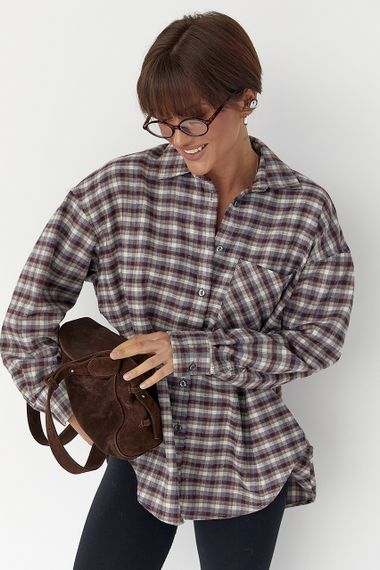 Сорочка в дрібну клітинку з накладною кишенею - бордо цвет, M (є розміри) | Зображення 4