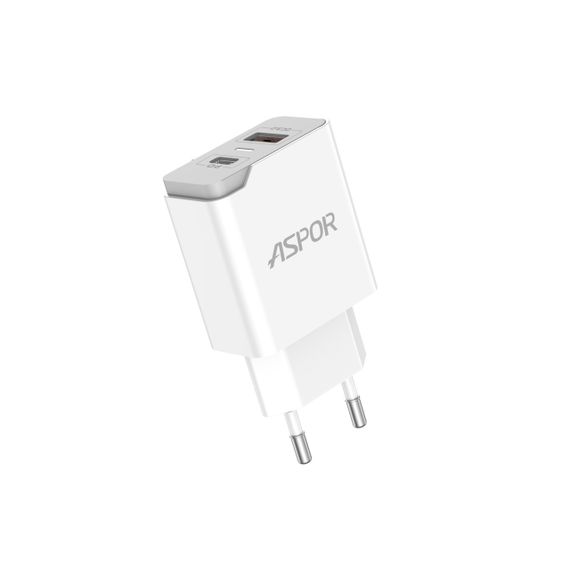 Мережевий зарядний пристрій Aspor A826 PD (20W/USB/Type-C) + кабель USB — Type-C-білий | Зображення 3