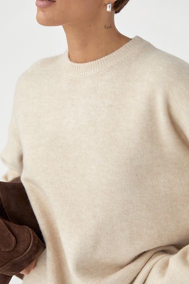 В'язаний жіночий джемпер з широкими рукавами - бежевий цвет, ONE SIZE (є розміри) | Зображення 3