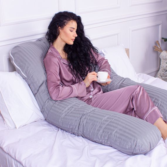 Подушка MirSon для вагітних і відпочинку Satin Stripe №8027 U-подібна Light Gray (2200006178651) | Зображення 6