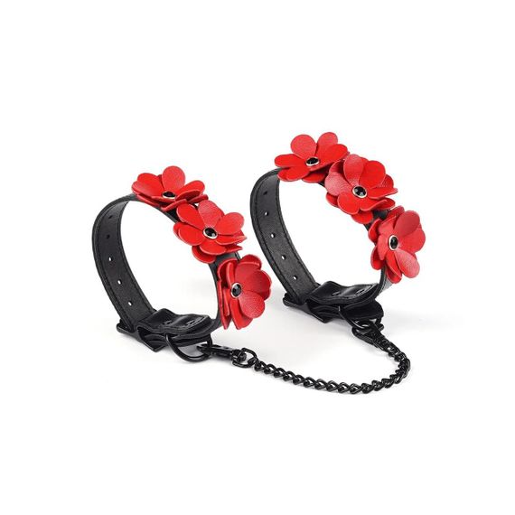 Поножі Liebe Seele Flower Rhythm - Black and Red Leather Flowers Hand Cuffs Sex Aura