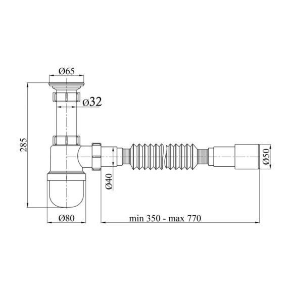 Сифон для раковини Lidz (WHI) LU06 колбовий (вихід 50 мм) | Зображення 1