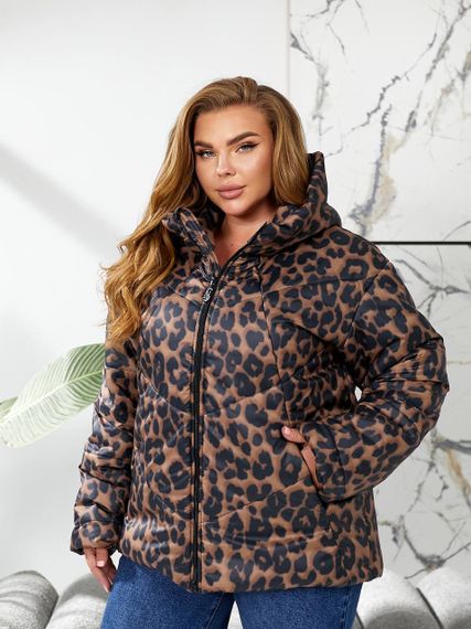 Женская теплая зимняя куртка леопардовый принт с капюшоном NB24056 цвет коричневый, размер 46/48 | Зображення 7