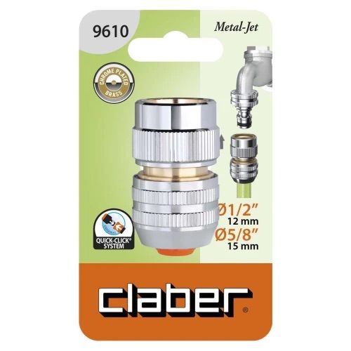 Коннектор для поливочного шланга 1/2"-5/8" с системой "Aquastop" Claber Metal-Jet 9610 | Зображення 1