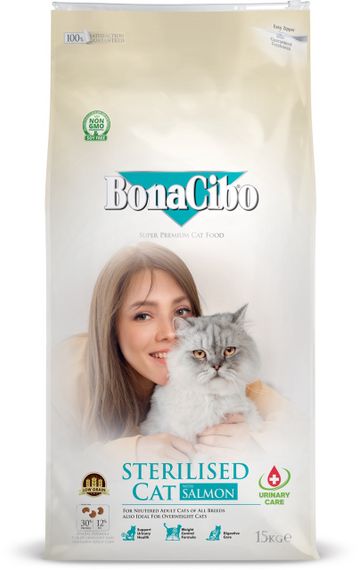 Сухой корм с лососем для стерилизованных котов BonaCibo Adult Cat Sterilised Salmon, 15 кг | Зображення 1