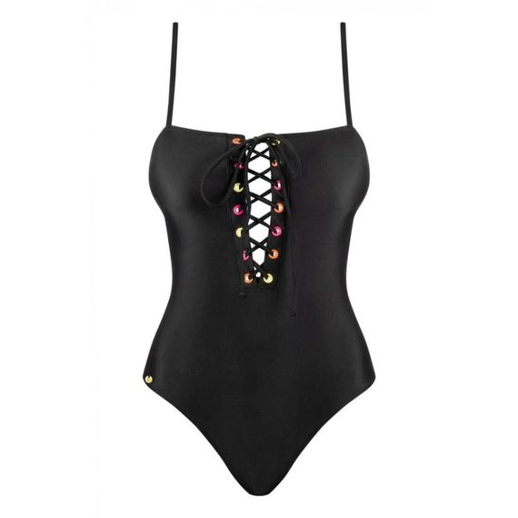 Купальник сдельный Obsessive Beverelle с глубоким декольте и шнуровкой, черный, M sexstyle | Зображення 3