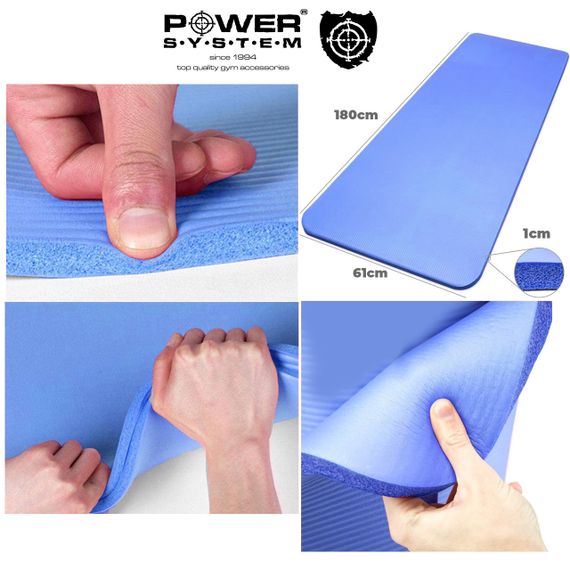 Килимок для йоги та фітнесу Power System PS-4017 NBR Fitness Yoga Mat Plus Blue (180х61х1) | Зображення 4
